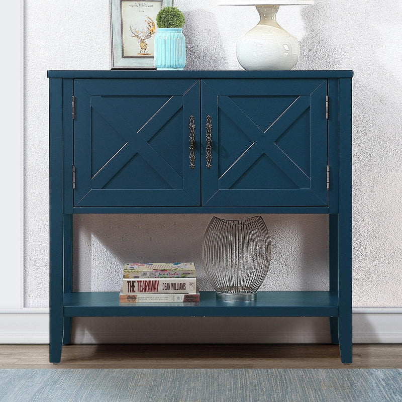 35'' Farmhouse Wood Buffet Sideboard Console Table with Bottom Shelf and 2-Door Cabinet, for Living Room, Entryway,Kitchen Dining Room Furniture (Navy Blue) - Supfirm