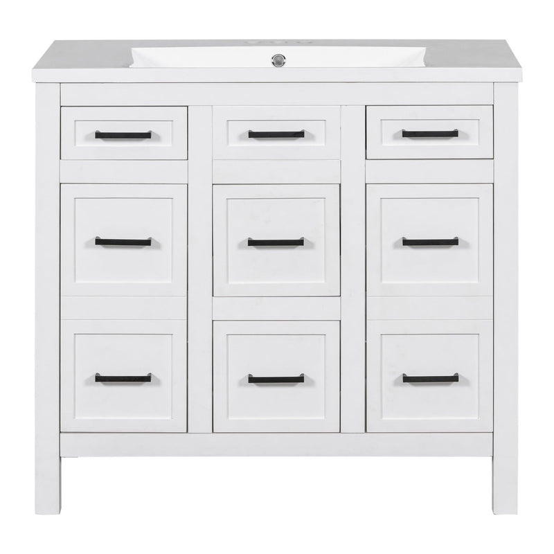 Supfirm 36" Bathroom Vanity Cabinet with Resin Integrated Sink - 4 Drawers, 2 Doors - Supfirm