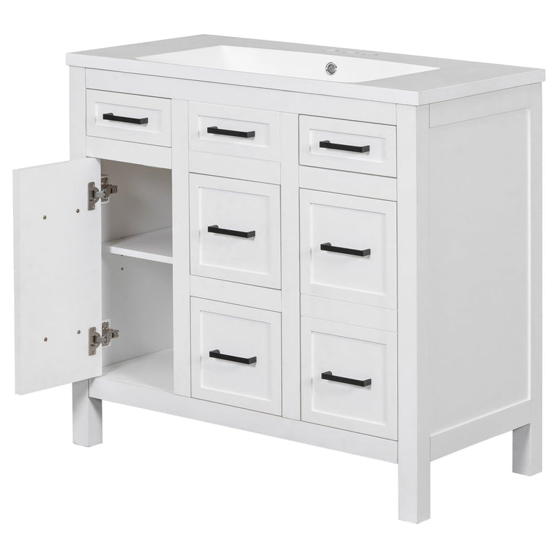 Supfirm 36" Bathroom Vanity Cabinet with Resin Integrated Sink - 4 Drawers, 2 Doors - Supfirm