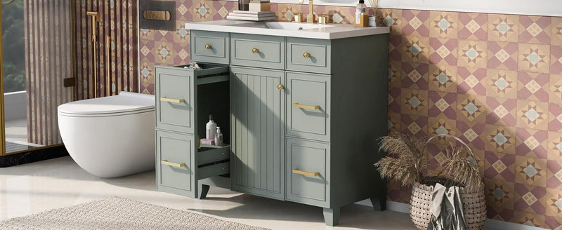 Supfirm 36" Bathroom Vanity Cabinet with Sink Top Combo Set, Green, Single Sink, Shaker Cabinet with Soft Closing Door and Drawer - Supfirm