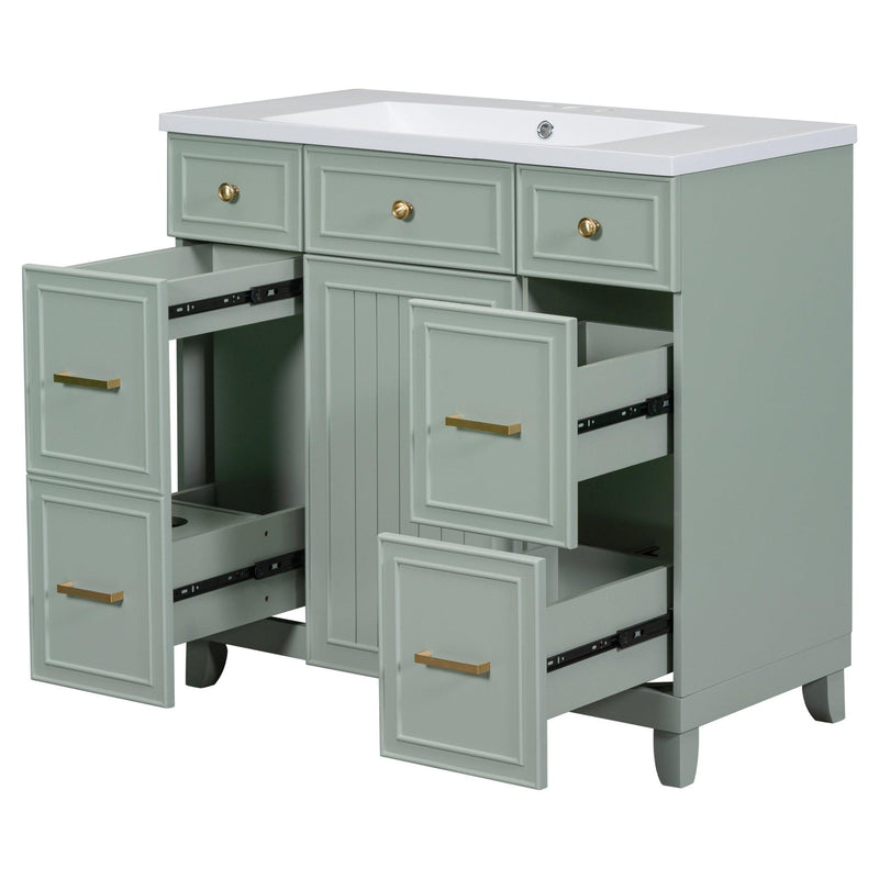 Supfirm 36" Bathroom Vanity Cabinet with Sink Top Combo Set, Green, Single Sink, Shaker Cabinet with Soft Closing Door and Drawer - Supfirm