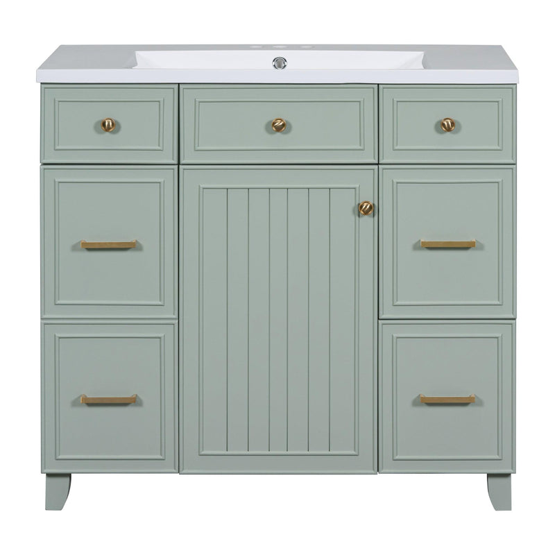 Supfirm 36" Bathroom Vanity Cabinet with Sink Top Combo Set, Green, Single Sink, Shaker Cabinet with Soft Closing Door and Drawer - Supfirm