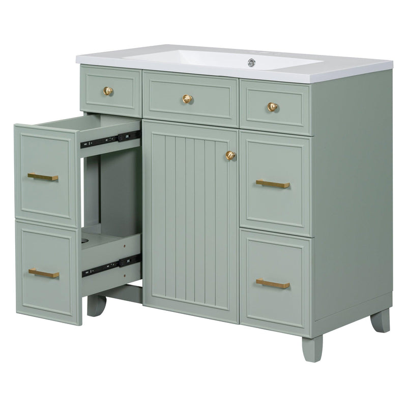 Supfirm 36" Bathroom Vanity Cabinet with Sink Top Combo Set, Green, Single Sink, Shaker Cabinet with Soft Closing Door and Drawer - Supfirm