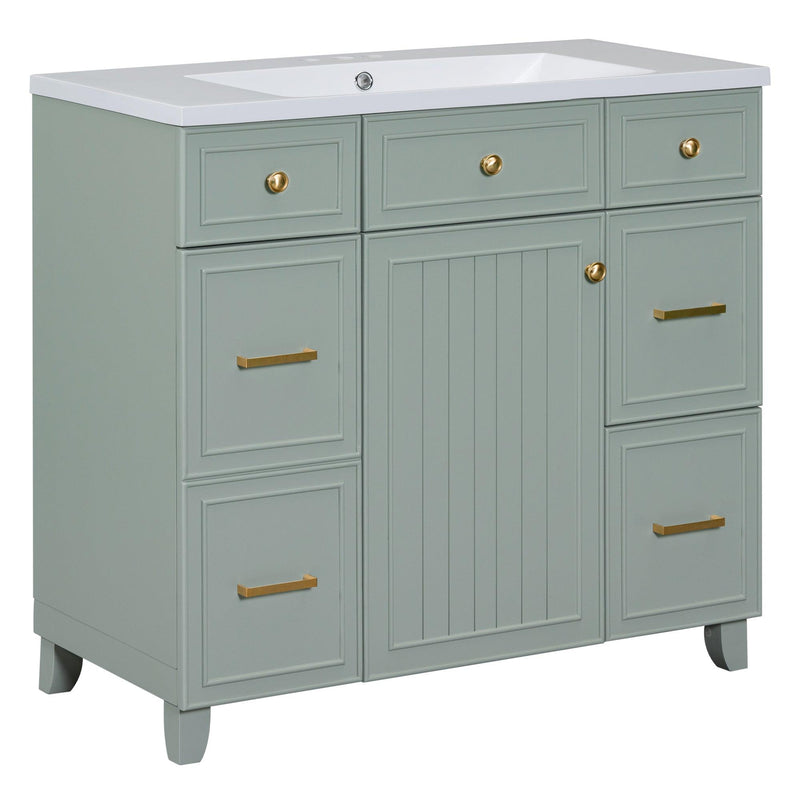 Supfirm 36" Bathroom Vanity Cabinet with Sink Top Combo Set, Green, Single Sink, Shaker Cabinet with Soft Closing Door and Drawer - Supfirm