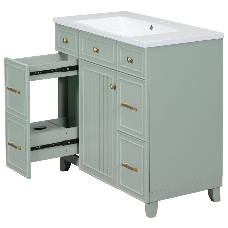 Supfirm 36" Bathroom Vanity Cabinet with Sink Top Combo Set, Green, Single Sink, Shaker Cabinet with Soft Closing Door and Drawer - Supfirm