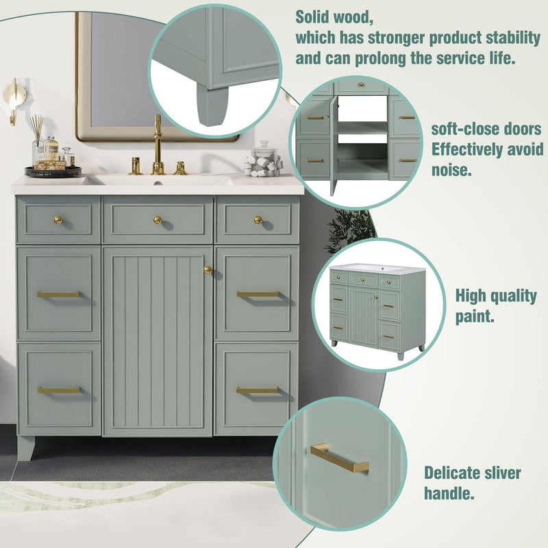 Supfirm 36" Bathroom Vanity Cabinet with Sink Top Combo Set, Green, Single Sink, Shaker Cabinet with Soft Closing Door and Drawer - Supfirm