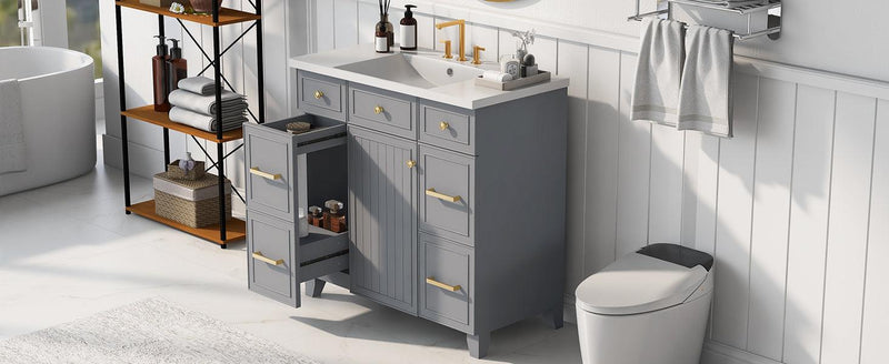 Supfirm 36" Bathroom Vanity Cabinet with Sink Top Combo Set, Grey, Single Sink, Shaker Cabinet with Soft Closing Door and Drawer - Supfirm