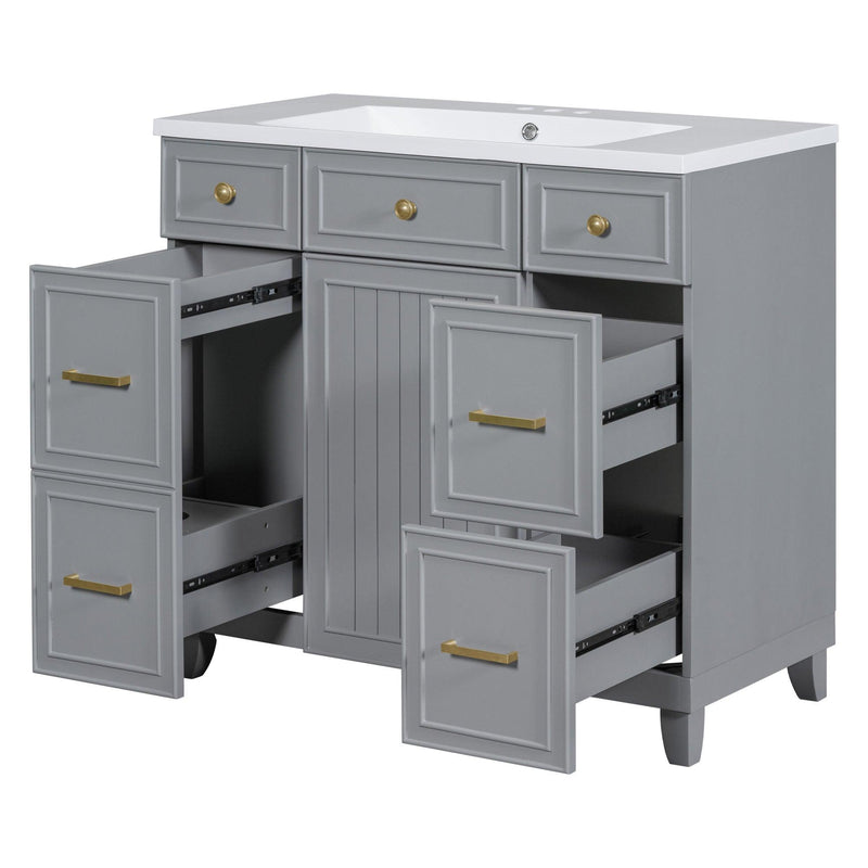 Supfirm 36" Bathroom Vanity Cabinet with Sink Top Combo Set, Grey, Single Sink, Shaker Cabinet with Soft Closing Door and Drawer - Supfirm