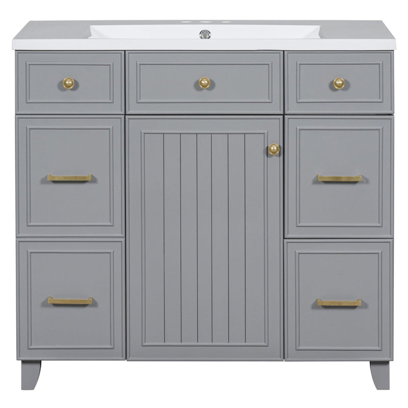 Supfirm 36" Bathroom Vanity Cabinet with Sink Top Combo Set, Grey, Single Sink, Shaker Cabinet with Soft Closing Door and Drawer - Supfirm