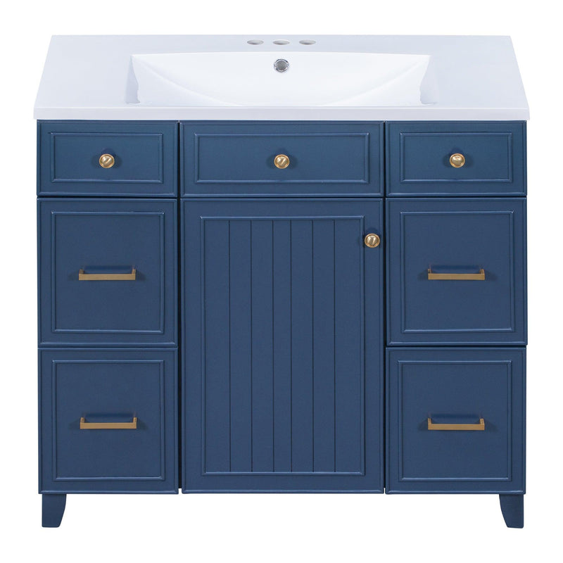 Supfirm 36" Bathroom Vanity Cabinet with Sink Top Combo Set, Navy Blue, Single Sink, Shaker Cabinet with Soft Closing Door and Drawer - Supfirm