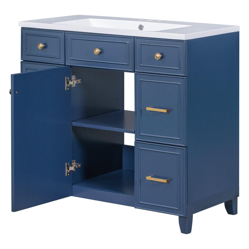 Supfirm 36" Bathroom Vanity Cabinet with Sink Top Combo Set, Navy Blue, Single Sink, Shaker Cabinet with Soft Closing Door and Drawer - Supfirm