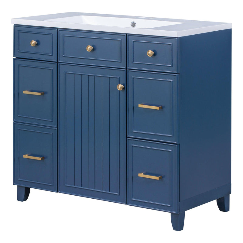 Supfirm 36" Bathroom Vanity Cabinet with Sink Top Combo Set, Navy Blue, Single Sink, Shaker Cabinet with Soft Closing Door and Drawer - Supfirm