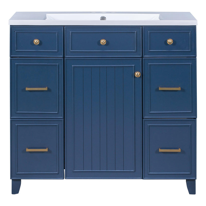 Supfirm 36" Bathroom Vanity Cabinet with Sink Top Combo Set, Navy Blue, Single Sink, Shaker Cabinet with Soft Closing Door and Drawer - Supfirm