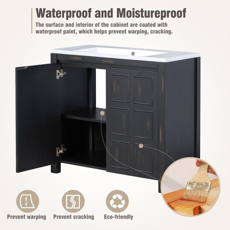 Supfirm 36" Bathroom Vanity Organizer with Sink, Combo Cabinet Set, Bathroom Storage Cabinet, Retro Espresso - Supfirm