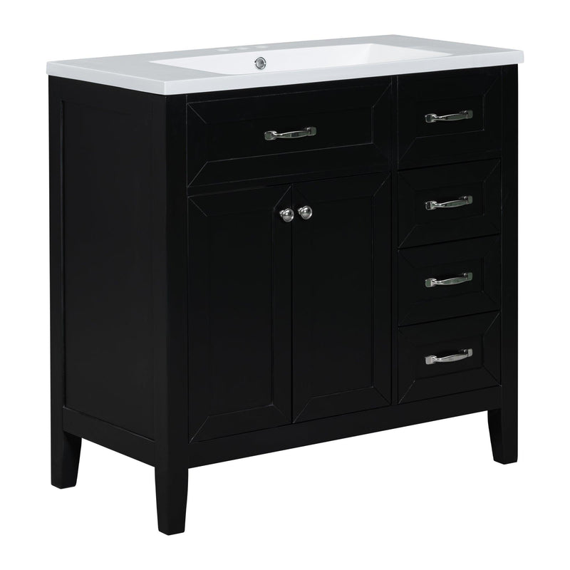 36" Bathroom Vanity with Sink Combo, Black Bathroom Cabinet with Drawers, Solid Frame and MDF Board - Supfirm