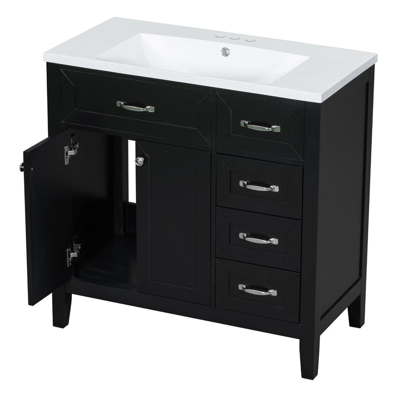 36" Bathroom Vanity with Sink Combo, Black Bathroom Cabinet with Drawers, Solid Frame and MDF Board - Supfirm