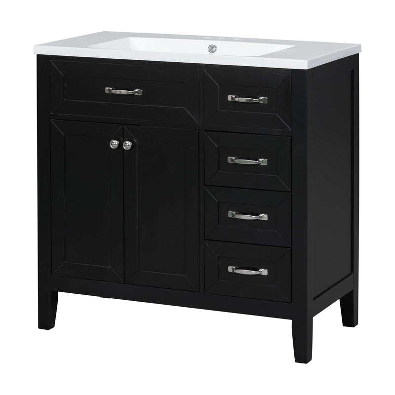 36" Bathroom Vanity with Sink Combo, Black Bathroom Cabinet with Drawers, Solid Frame and MDF Board - Supfirm