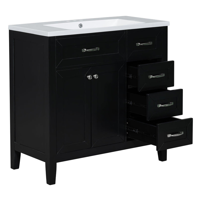 36" Bathroom Vanity with Sink Combo, Black Bathroom Cabinet with Drawers, Solid Frame and MDF Board - Supfirm