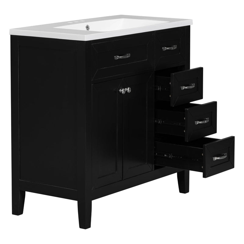 36" Bathroom Vanity with Sink Combo, Black Bathroom Cabinet with Drawers, Solid Frame and MDF Board - Supfirm