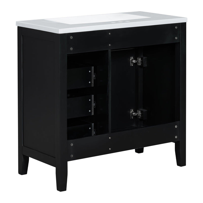 36" Bathroom Vanity with Sink Combo, Black Bathroom Cabinet with Drawers, Solid Frame and MDF Board - Supfirm