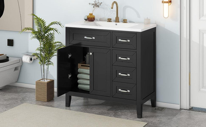 36" Bathroom Vanity with Sink Combo, Black Bathroom Cabinet with Drawers, Solid Frame and MDF Board - Supfirm