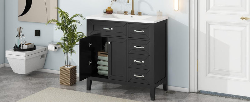 36" Bathroom Vanity with Sink Combo, Black Bathroom Cabinet with Drawers, Solid Frame and MDF Board - Supfirm