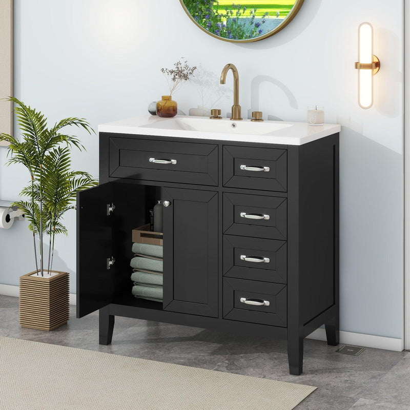 36" Bathroom Vanity with Sink Combo, Black Bathroom Cabinet with Drawers, Solid Frame and MDF Board - Supfirm