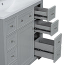 36" Bathroom Vanity with Sink Combo, One Cabinet and Six Drawers, Solid Wood and MDF Board, Grey - Supfirm