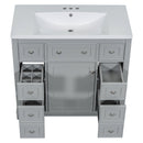 36" Bathroom Vanity with Sink Combo, One Cabinet and Six Drawers, Solid Wood and MDF Board, Grey - Supfirm