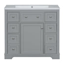 36" Bathroom Vanity with Sink Combo, One Cabinet and Six Drawers, Solid Wood and MDF Board, Grey - Supfirm