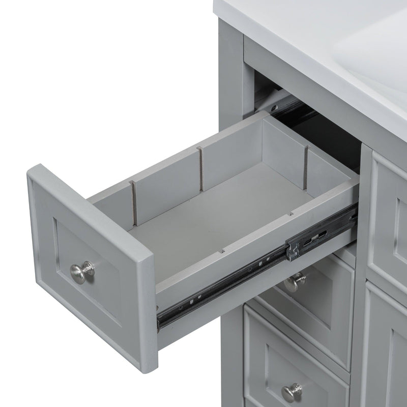 36" Bathroom Vanity with Sink Combo, One Cabinet and Six Drawers, Solid Wood and MDF Board, Grey - Supfirm