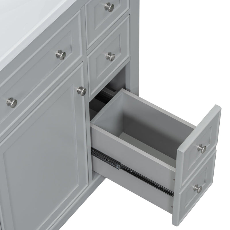 36" Bathroom Vanity with Sink Combo, One Cabinet and Six Drawers, Solid Wood and MDF Board, Grey - Supfirm