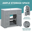 36" Bathroom Vanity with Sink Combo, One Cabinet and Six Drawers, Solid Wood and MDF Board, Grey - Supfirm