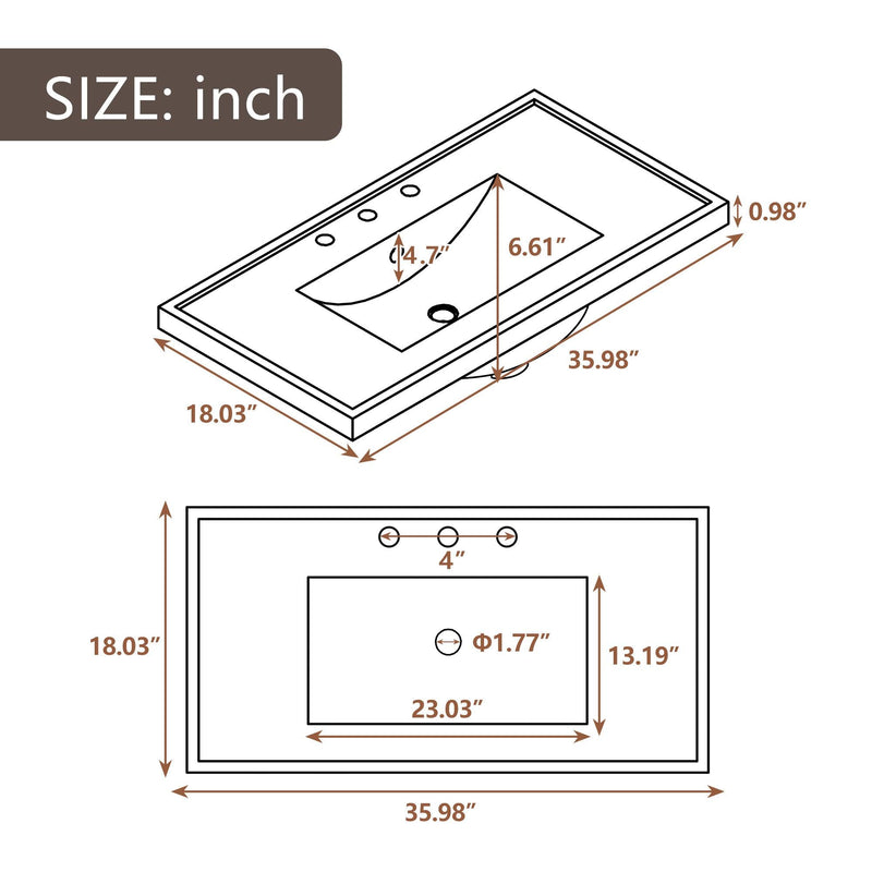 36" Bathroom Vanity with Sink Combo, One Cabinet and Six Drawers, Solid Wood and MDF Board, Grey - Supfirm