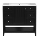 36" Bathroom Vanity with Sink Combo, One Cabinet and Three Drawers, Solid Wood and MDF Board, Black - Supfirm