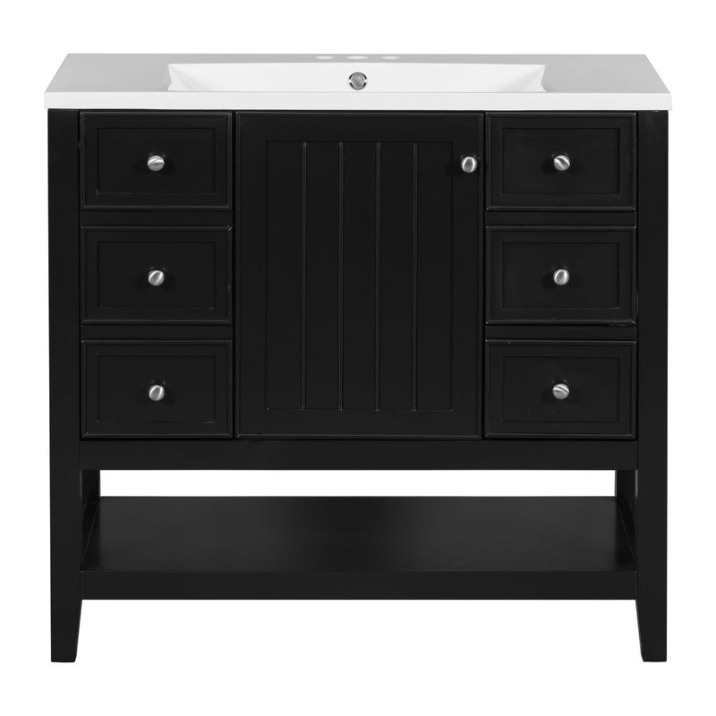 36" Bathroom Vanity with Sink Combo, One Cabinet and Three Drawers, Solid Wood and MDF Board, Black - Supfirm