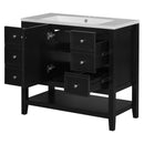 36" Bathroom Vanity with Sink Combo, One Cabinet and Three Drawers, Solid Wood and MDF Board, Black - Supfirm