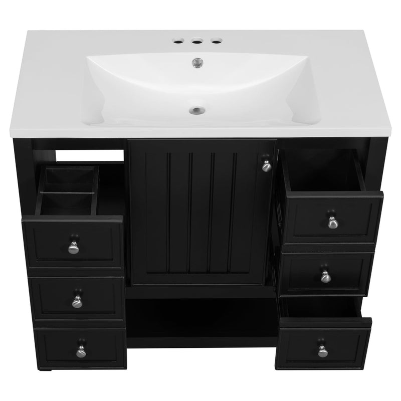 36" Bathroom Vanity with Sink Combo, One Cabinet and Three Drawers, Solid Wood and MDF Board, Black - Supfirm