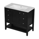 36" Bathroom Vanity with Sink Combo, One Cabinet and Three Drawers, Solid Wood and MDF Board, Black - Supfirm