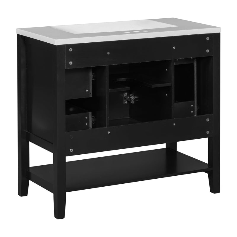 36" Bathroom Vanity with Sink Combo, One Cabinet and Three Drawers, Solid Wood and MDF Board, Black - Supfirm