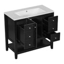 36" Bathroom Vanity with Sink Combo, One Cabinet and Three Drawers, Solid Wood and MDF Board, Black - Supfirm