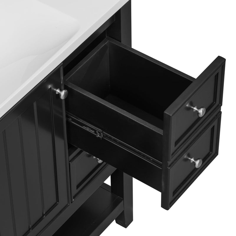 36" Bathroom Vanity with Sink Combo, One Cabinet and Three Drawers, Solid Wood and MDF Board, Black - Supfirm