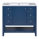 36" Bathroom Vanity with Sink Combo, One Cabinet and Three Drawers, Solid Wood and MDF Board, Blue - Supfirm