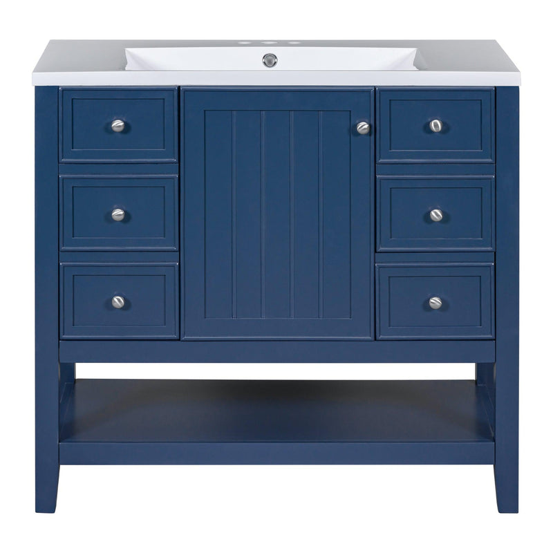 36" Bathroom Vanity with Sink Combo, One Cabinet and Three Drawers, Solid Wood and MDF Board, Blue - Supfirm