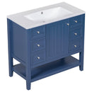 36" Bathroom Vanity with Sink Combo, One Cabinet and Three Drawers, Solid Wood and MDF Board, Blue - Supfirm