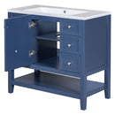 36" Bathroom Vanity with Sink Combo, One Cabinet and Three Drawers, Solid Wood and MDF Board, Blue - Supfirm