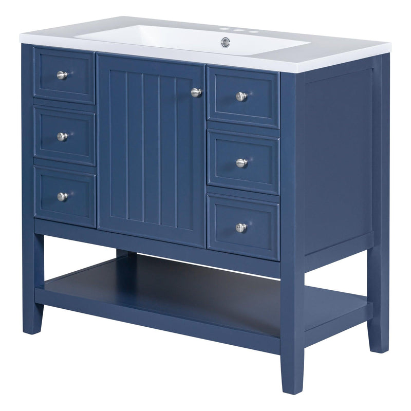 36" Bathroom Vanity with Sink Combo, One Cabinet and Three Drawers, Solid Wood and MDF Board, Blue - Supfirm