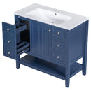 36" Bathroom Vanity with Sink Combo, One Cabinet and Three Drawers, Solid Wood and MDF Board, Blue - Supfirm