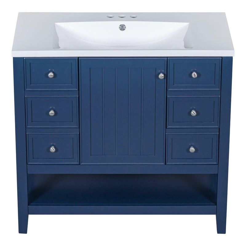 36" Bathroom Vanity with Sink Combo, One Cabinet and Three Drawers, Solid Wood and MDF Board, Blue - Supfirm