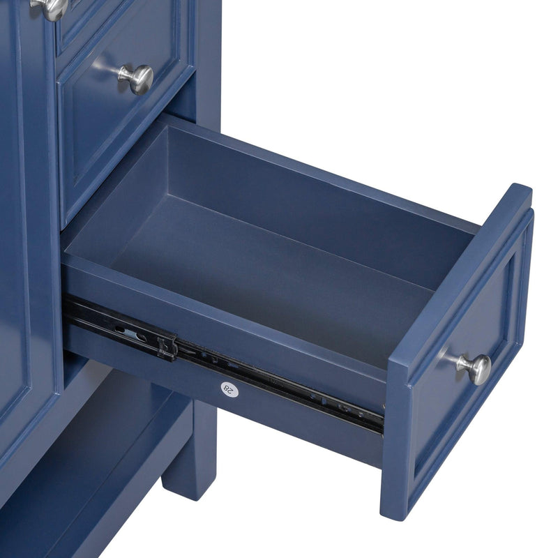 36" Bathroom Vanity with Sink Combo, One Cabinet and Three Drawers, Solid Wood and MDF Board, Blue - Supfirm